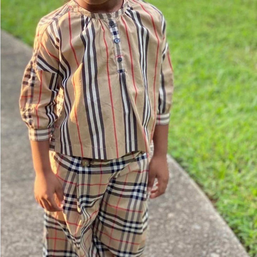 Burberry Kids Beige and Black Plaid Set